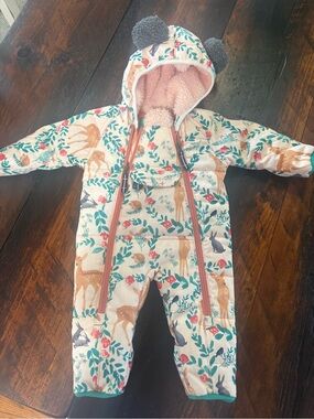 Obermeyer Cream One-Piece Snow Suit with Teal & Coral Accents